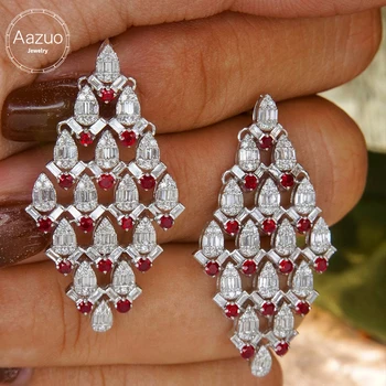 Aazuo Jemné Šperky 18k Zlata Prírodné Ruby Reálne Diamanty Luxusné Veľké Námestie Stud Náušnice Nadaný Pre Ženy Zapojenie Svadobné Party