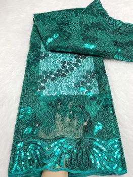 Móda Francúzskej Čipky A Tylu Textílie 5 Metrov Vysokej Kvality Nigérijský Ženy Party Šaty Flitrami Výšivky Afriky Čipky Textílie