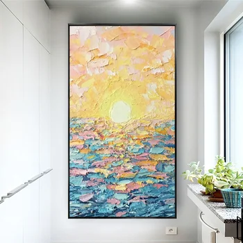 Nový Štýl Ocean Sunset Ručne Maľované Umelecké Diela Moderných Domov Plátno Obrázok Hrubé Olej Textúra Nôž Plagát Seascape Sunrise Nástenná Maľba