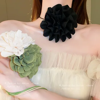 Vintage Módy Textílie Veľký Kvet Clavicle Reťazca Náhrdelník pre Ženy Kórea Romantický Gotický Nastaviteľné Choker Večeru Šperky